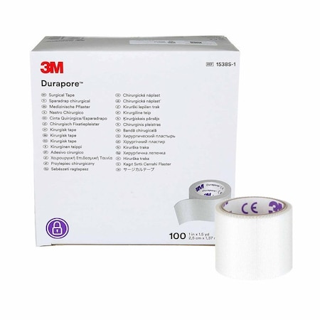 3M Durapore Medical Tape White 1 Inch X 1-1/2 Yard Silk-Like Cloth NonSterile, 100PK 1538S-1